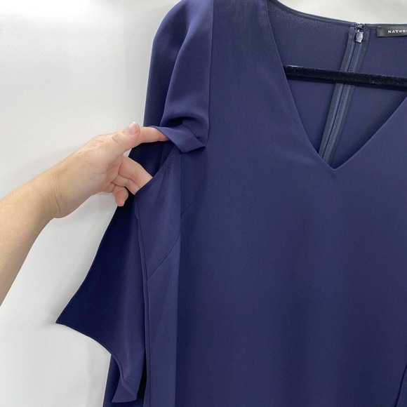 Natori Solid Fluid Crepe Cape Dress Size Medium Navy Blue Minimalist No Sash - Picture 5 of 10
